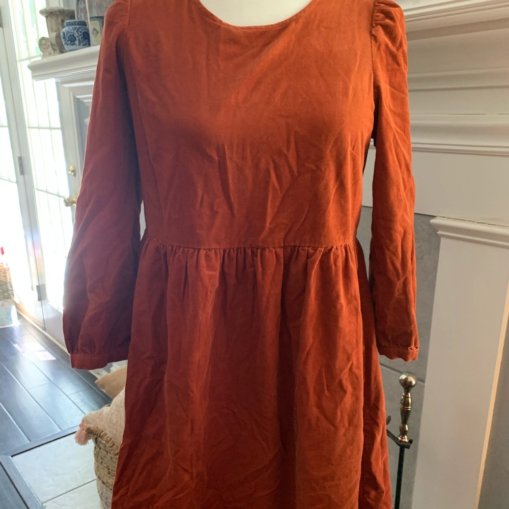 Rust Madewell Corduroy Babydoll Dress